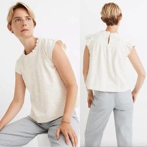 Madewell Textural Knit Ruffle-Neck Top in Ivory Women’s Small
